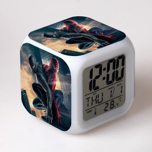 Disney Spiderman Anime Figures Digital Clocks Christmas Colorful Lights LED Alarm Clock Kids Toys for Children Birthday Gifts