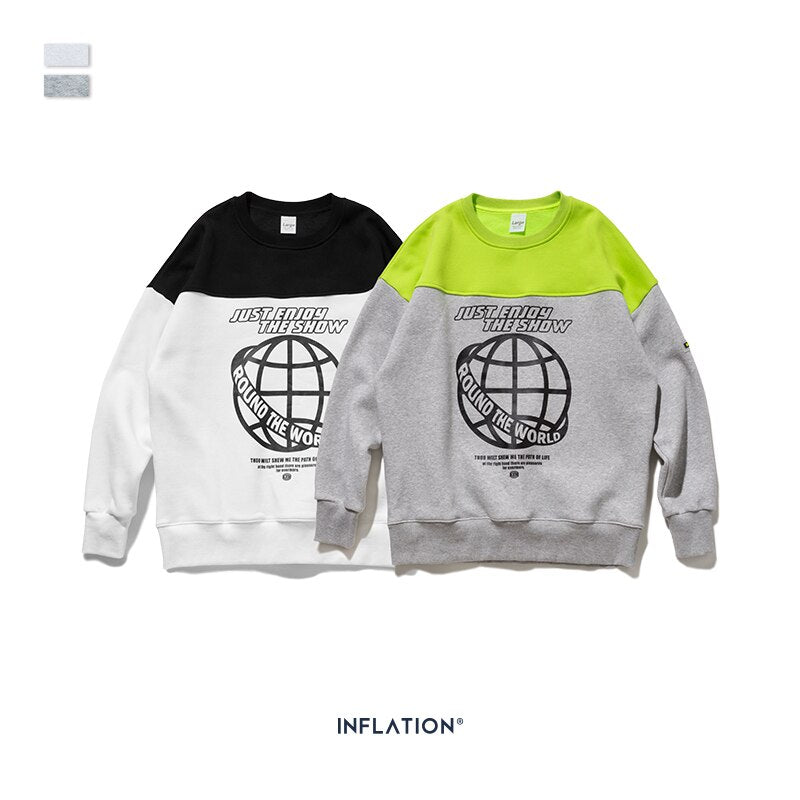INFLATION 2020 FW Men Sweatshirt Fashion Hip Hop Male Sweatshirt With Earth Print Oversized Thick Fleece Couple Sweatshirt 9639W