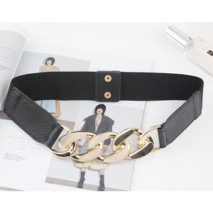 Punk Fashion Women Elastic Belts Designer Luxury Brand PU Thick Chain Waist Strap Dress Coat Sweater Lady Decorative Waistband