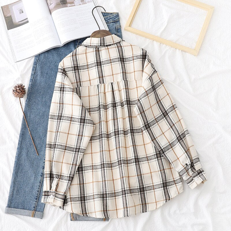 Plaid Shirts Womens Blouses Long Sleeve Lady Checked Tops Loose Female Outwear Casual Clothes Spring Autumn News