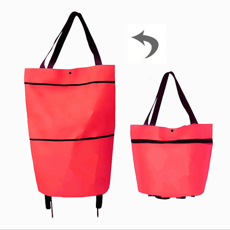Portable Women Shopping Bag Folding Grocery Shopping Wheel Bag Small Pull Cart Buy Vegetables Food Storage Bag Organizer Tug Bag