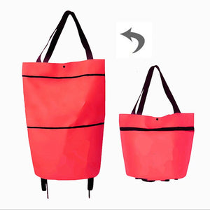 Portable Women Shopping Bag Folding Grocery Shopping Wheel Bag Small Pull Cart Buy Vegetables Food Storage Bag Organizer Tug Bag