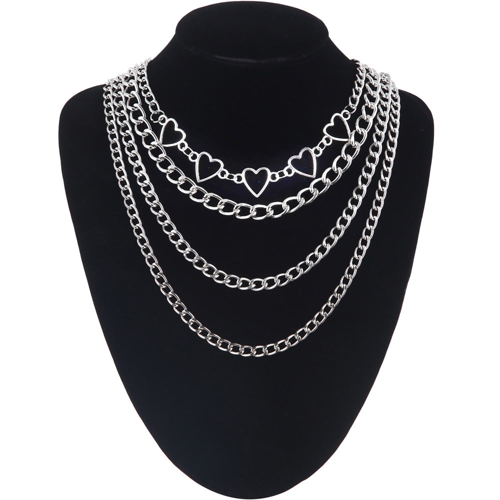 Double layer Lock Chain necklace grunge punk 90s link chain silver color padlock pendant necklace women aesthetic egirl jewelry