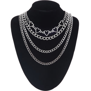 Double layer Lock Chain necklace grunge punk 90s link chain silver color padlock pendant necklace women aesthetic egirl jewelry