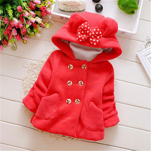 Infantile bébé filles décontracté épaississement laine manteaux pour enfants à capuche chemise bow poche vêtements d'extérieur pour fille vestes vêtements