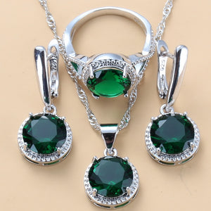 2020 New 925 Silver Wedding Jewelry Sets Black Zircon Dangle Earrings and Necklace Ring 3 piece Set women Trendy Costume
