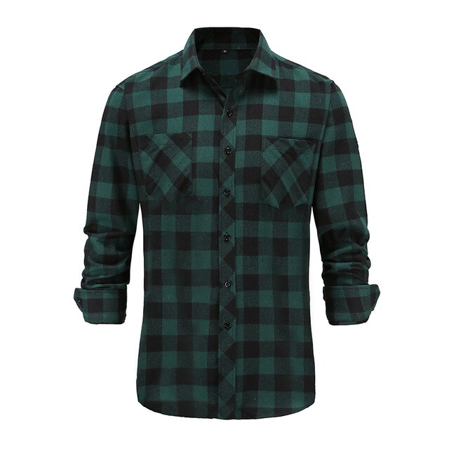 Jeetoo European/US Size Men Flannel Plaid Shirts Cotton 2021 Casual Long Sleeve Shirt Warm Comfort Regular Fit Man Blouse