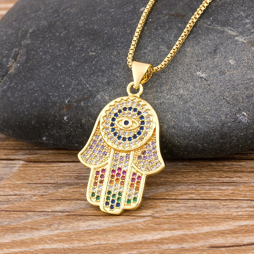 Evil Eye Necklace For Women Collares Colorful Palm