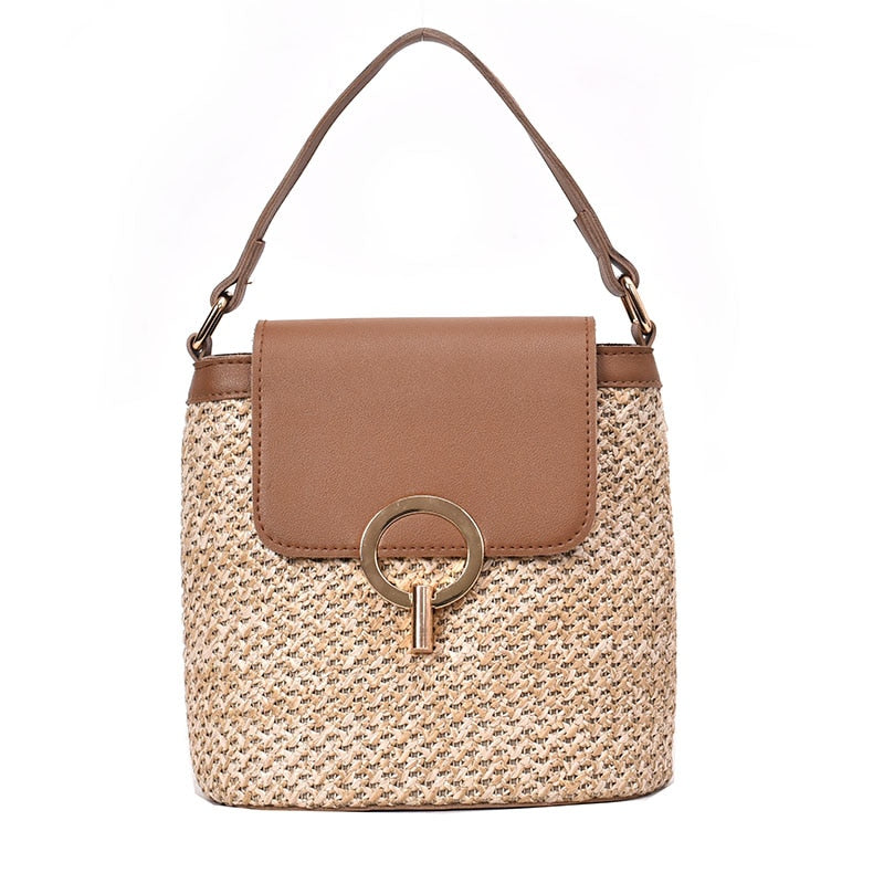 Small Straw Bucket Bags For Women 2021 Summer Crossbody Bags Lady Travel Purses and Handbags Female Shoulder Simple Bag