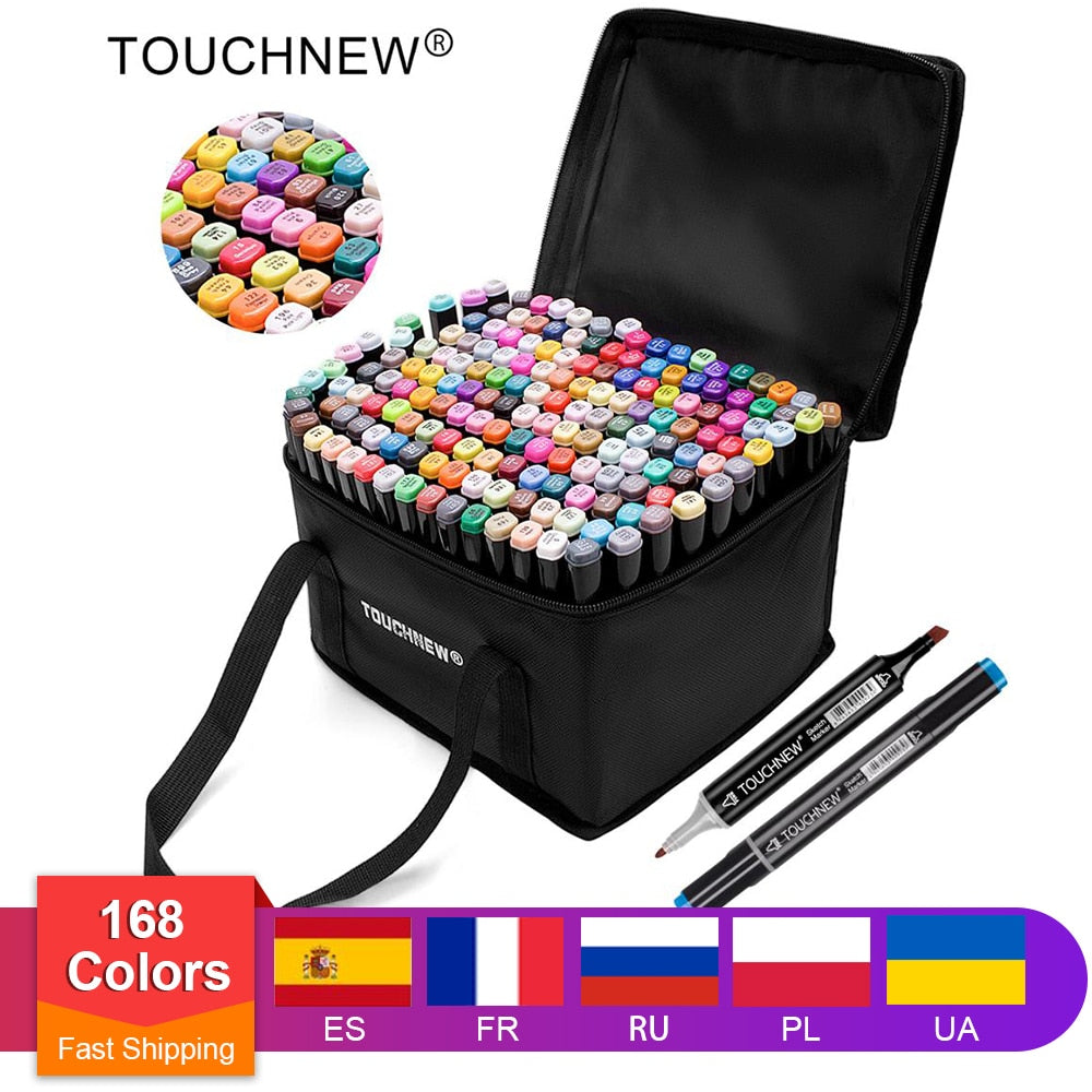 TOUCHNEW Permanent Markers Alcohol Ink Markers Brush Dual Tips Professional Drawing Marker Set Art Design 30/40/60/80/168 Colors
