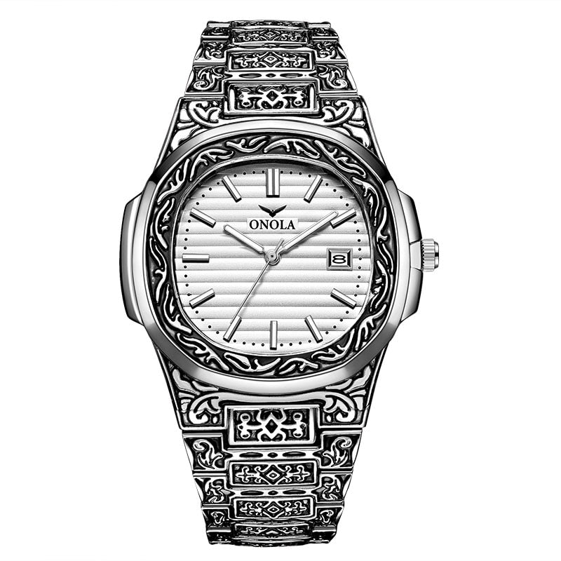 Mode montre à quartz hommes marque ONOLA luxe rétro or acier inoxydable montre hommes or hommes montre reloj hombre