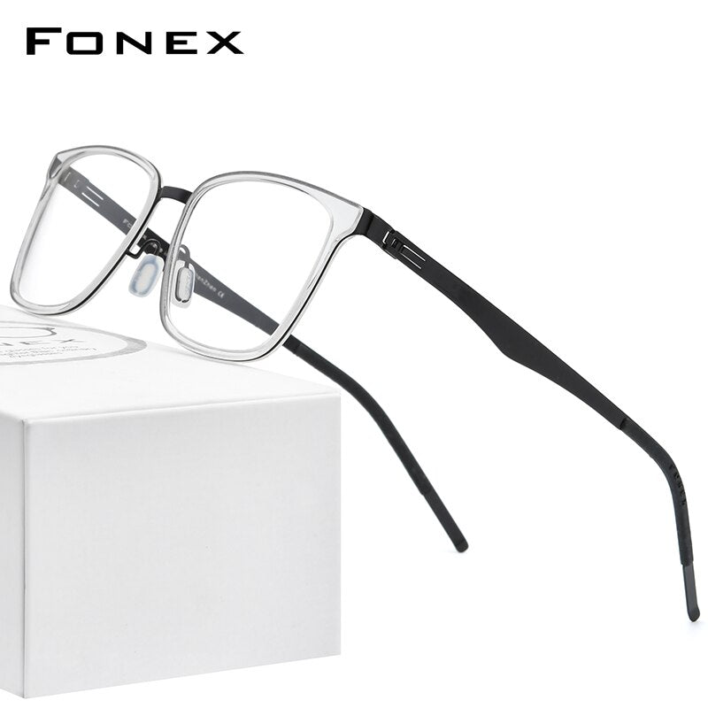 FONEX Alloy Acetate Glasses Frame Men Square Prescription Myopia Optical Eyeglasses 2020 New Women Korea Screwless Eyewear F1007