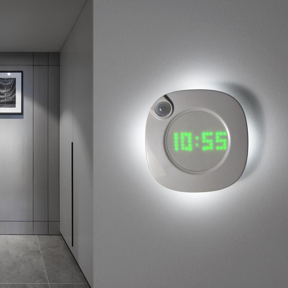 Horloge murale à capteur intelligent avec lumières LED | Horloge de nuit USB/AAA, 2 couleurs, pour la cuisine, les toilettes et la chambre à coucher
