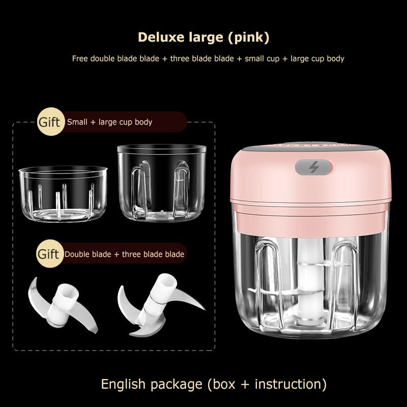 New USB Charge Wireless Electric Meat 3Level Grinder Food Chopper Mini Stainless Electric Kitchen Chopper Meat Grinder Shredder