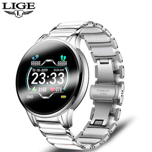 LIGE Luxury Smart Watch Women Waterproof Sports Fitness Tracker For Android ios Reloj inteligente Ceramic Strap smart watch Men