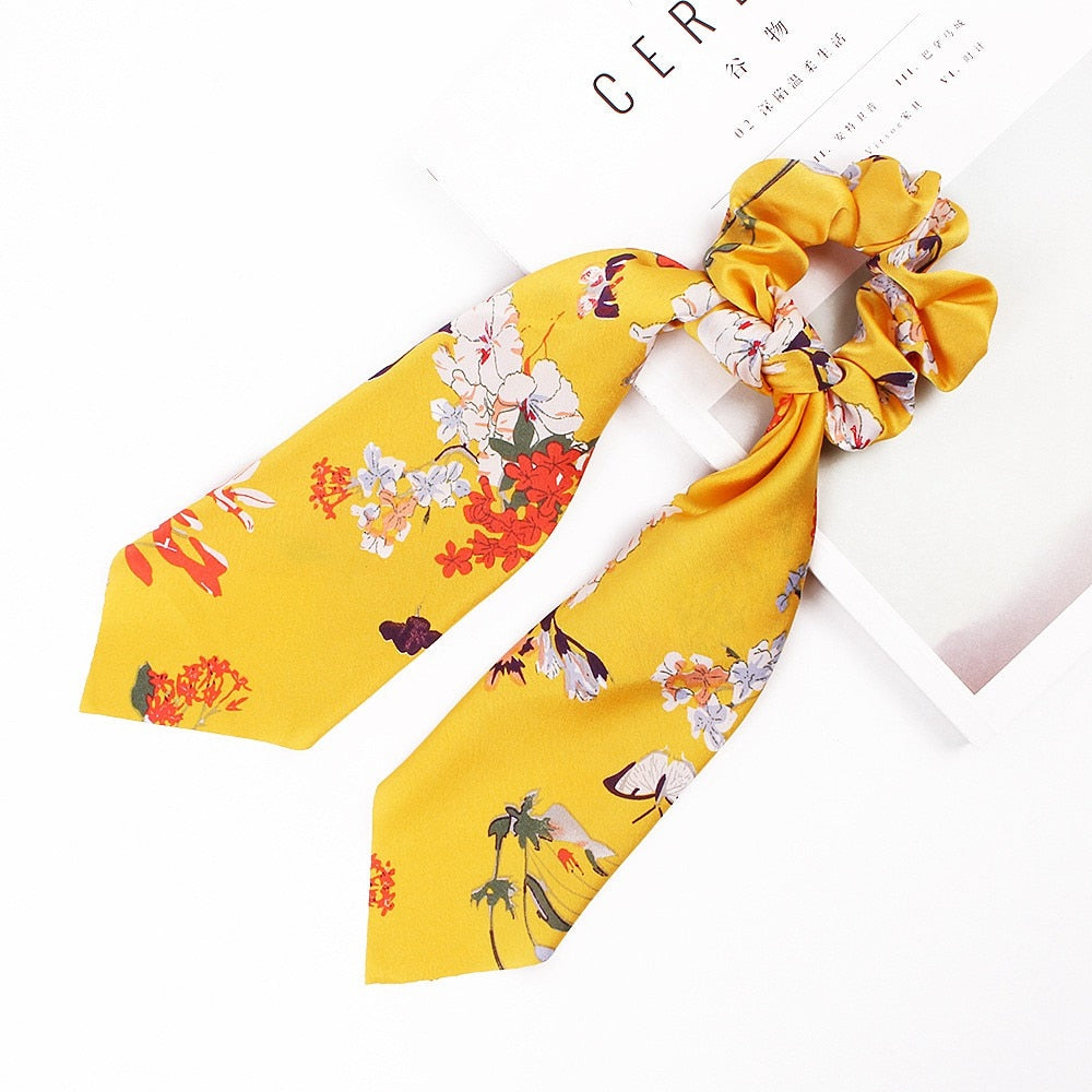 Floral Satin Scrunchies Women Elastic Hair Bands Ties Scarf Woman Scrunchy Hairbands Turban Head Wrap Hair Accessories Headwear