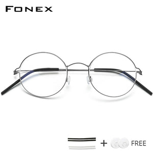 FONEX Screwless Eyewear Prescription Eyeglasses Frame Women Round Myopia Optical Denmark Korean Glasses Frame Men Titanium 98607