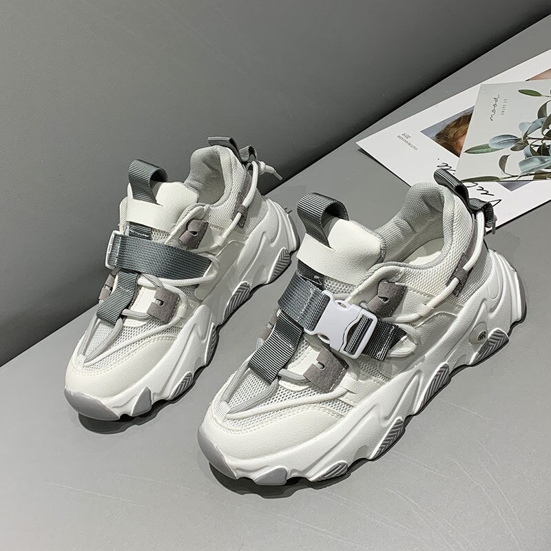 Times New Roman Women's Sneakers 2020 Autumn Fashion Buckle Platform Sneaker Walking Shoes Woman Casual Shoes Plus Size 41 42