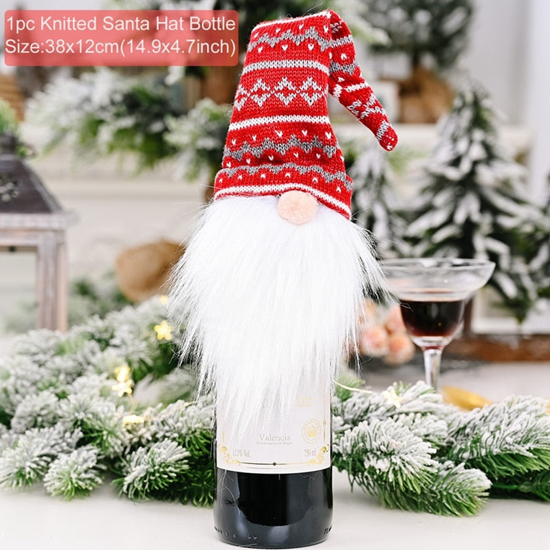 Christmas Wine Bottle Cover Merry Christmas Decor For Home 2020 Natal Noel Christmas Table Decor Xmas Gift Happy New Year 2021
