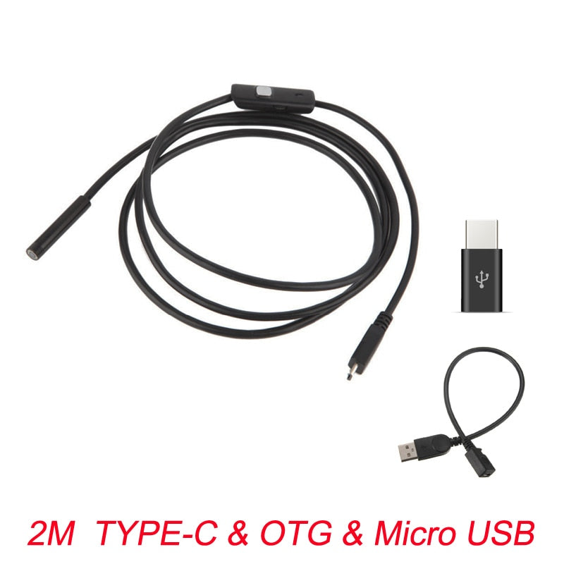 7mm Endoscope Camera Flexible IP67 Waterproof Micro USB Inspection Borescope Camera for Android PC Notebook 6LEDs Adjustable