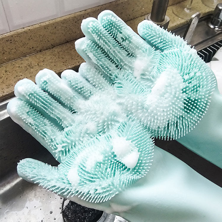 1 paire de gants de nettoyage de vaisselle magique en caoutchouc de Silicone gant de lavage de vaisselle pour ménage épurateur cuisine outil propre gommage