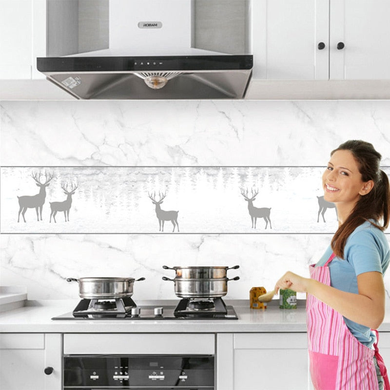 Kitchen Stickers Oil-proof Waterproof Vinyl Self-Adhesive Stove Cabinet Foil Marble Wallpaper DIY Bathroom Wall Sticker Decor
