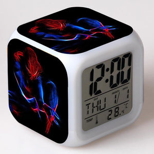 Disney Spiderman Anime Figures Digital Clocks Christmas Colorful Lights LED Alarm Clock Kids Toys for Children Birthday Gifts