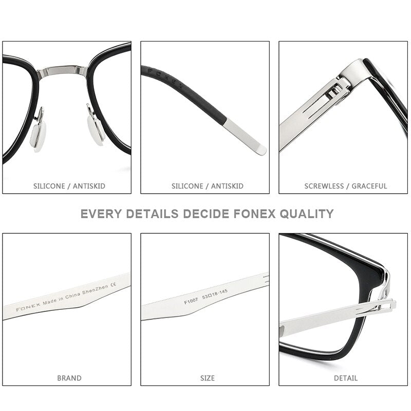 FONEX Alloy Acetate Glasses Frame Men Square Prescription Myopia Optical Eyeglasses 2020 New Women Korea Screwless Eyewear F1007