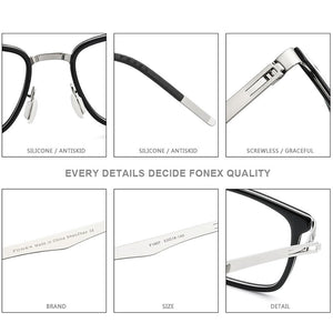 FONEX Alloy Acetate Glasses Frame Men Square Prescription Myopia Optical Eyeglasses 2020 New Women Korea Screwless Eyewear F1007