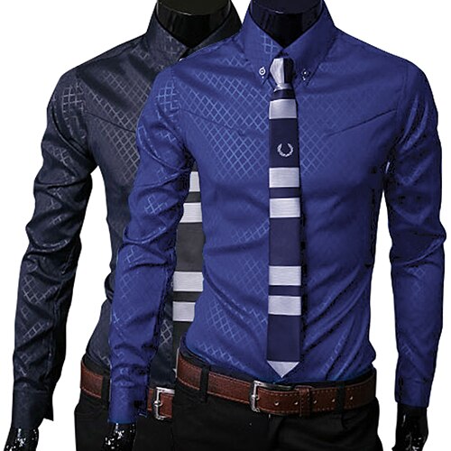 New Argyle luxury men's shirt Business Style Slim Soft Comfort Slim Styles Long Sleeve Casual Dress Shirt Gift For Men