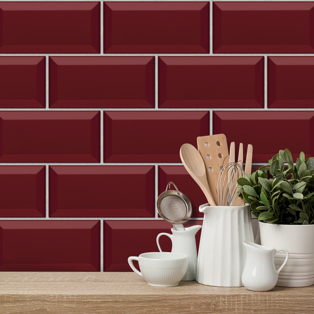 Funlife® 20X10cm Ruby Red Wall Sticker Self-Adhesive Eco-Friendly PVC Tile Stickers for Bathroom Kitchen Backsplash Home Wall