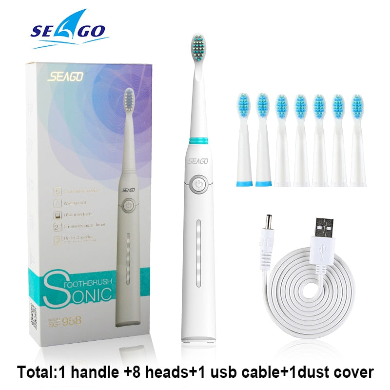 Seago Sonic Electric Toothbrush Tooth brush USB Rechargeable adult Waterproof Ultrasonic automatic 5 Mode with Travel case