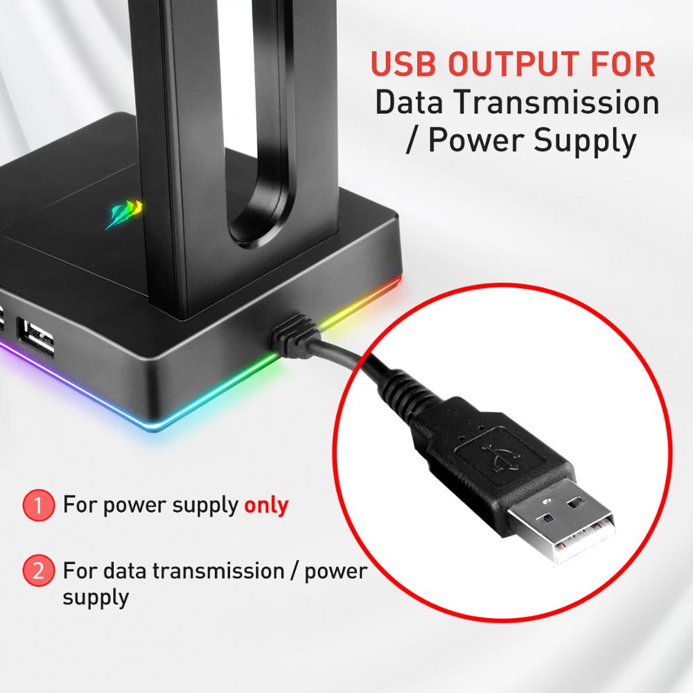 Havit TH630 RGB Headphones Stand with 3.5mm AUX and 2 USB Ports, Headphone Holder for Gamers Gaming PC Accessories Desk