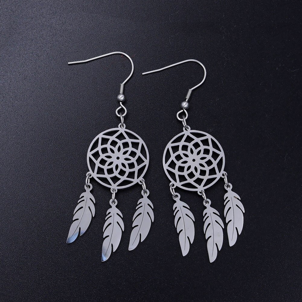 Vni and Mia 100% Stainless Steel Boho Lotus Dream Catcher Earring For Women Wholesale Fashion Bohemia Jewelry Dropshipping