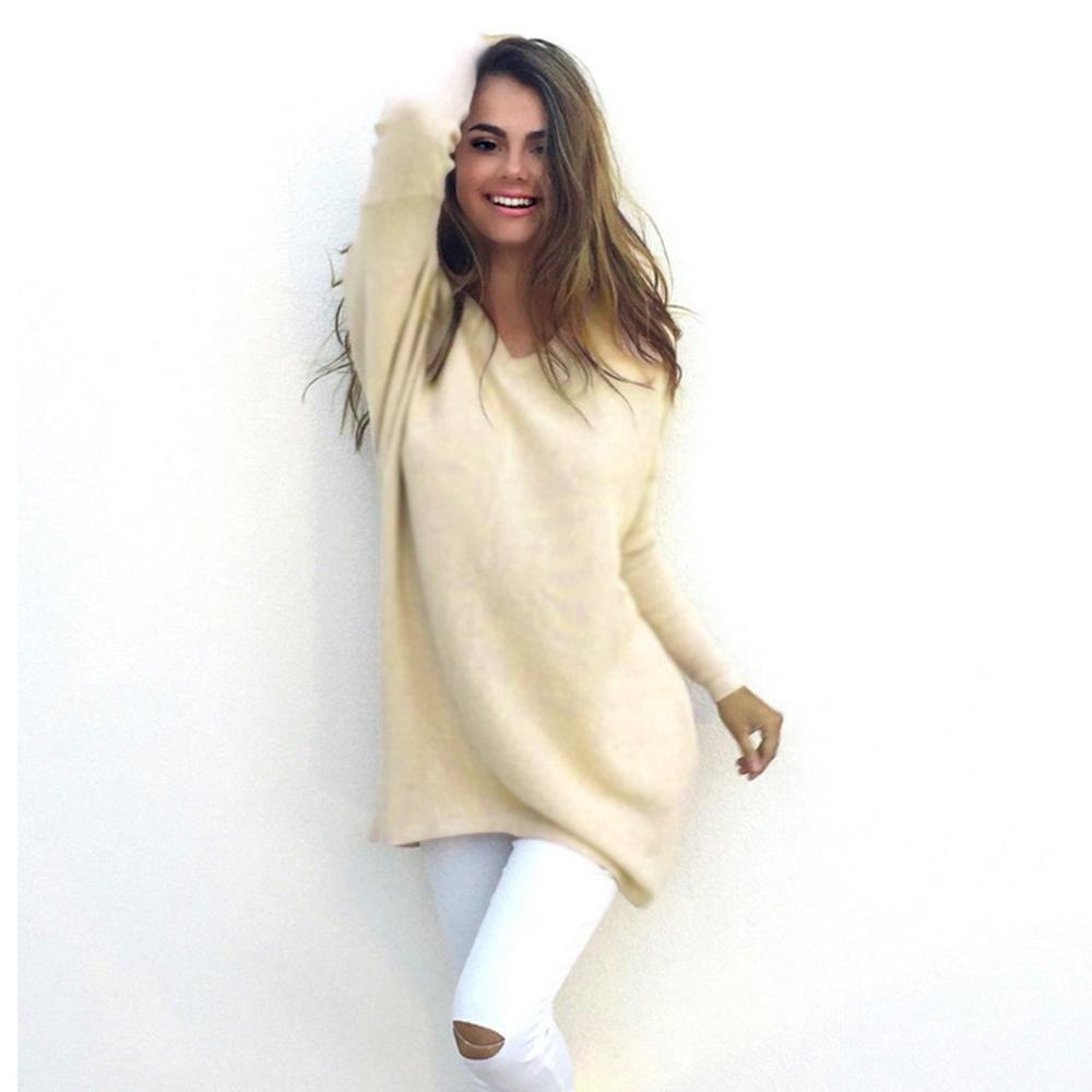V-Neck Long-Sleeved Women'S Sweater Knitted Long Top Sweaters