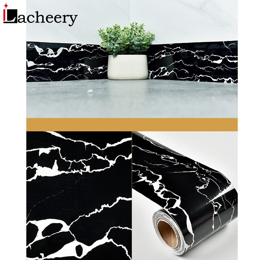 Marble Style Self-Adhesive Floor Stickers for Bathroom Skirting Corner Decals Waterproof Tiles Waistline Wallpaper Home Decor