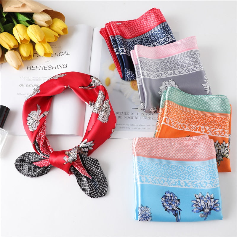 Women Square Silk Scarf Chiffon Satin Lady Hair Neck Foulard  Scarves Shawl Wrap Female Bandana Head Kerchief Hijab Headband