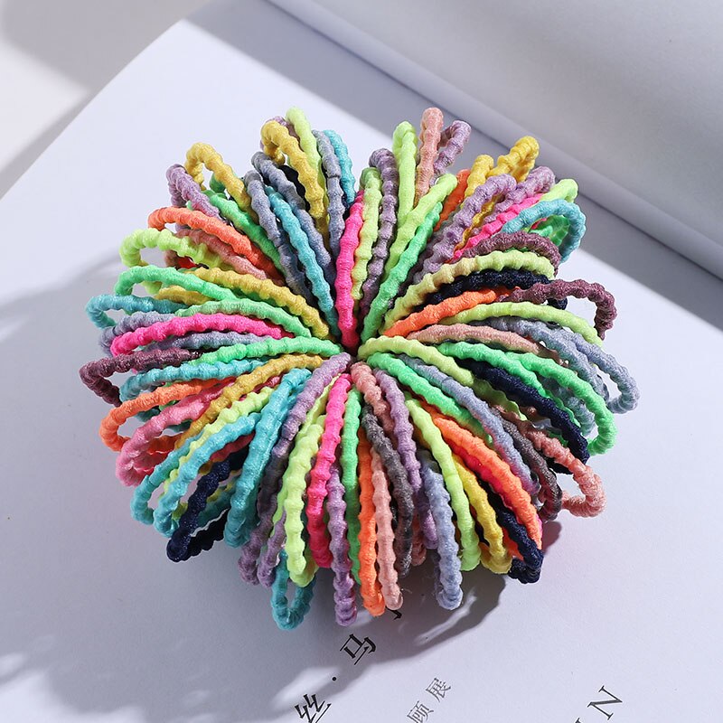 100PCS/Set Girls Candy Colors Nylon Elastic Hair Bands Children Rubber Band Headband Scrunchie Fashion Hair Accessories