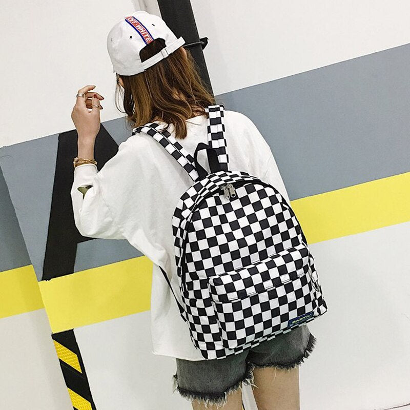 2020 Unisex Plaid Nylon Female Travel Daypack Laptop Backpack Book Schoolbags Feminina School Casual Rucksack Women Bag Rugzak