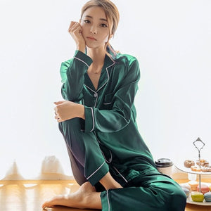 Sleepwear Women's Faux Silk Satin Pajamas Set Nightwear Long Sleeve Pajamas Home Clothes Set For women Sleeping Shirt Home Wear