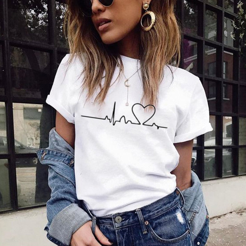 2020 nouvelles femmes T-shirts décontracté Harajuku amour imprimé hauts t-shirt été femme t-shirt à manches courtes t-shirt pour les femmes vêtements