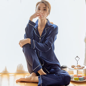 Sleepwear Women's Faux Silk Satin Pajamas Set Nightwear Long Sleeve Pajamas Home Clothes Set For women Sleeping Shirt Home Wear