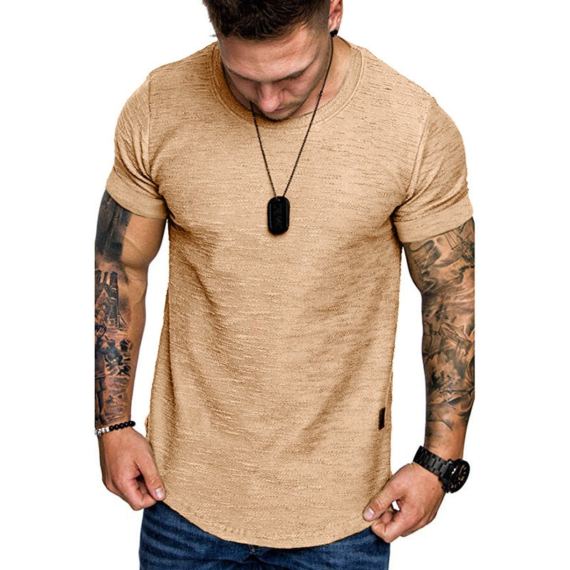 Hot 2020 Solid Color Sleeve Pleated Patch Detail Long Sleeve T-Shirt Men Spring Casual Tops Pullovers Fashion Slim Basic Tops