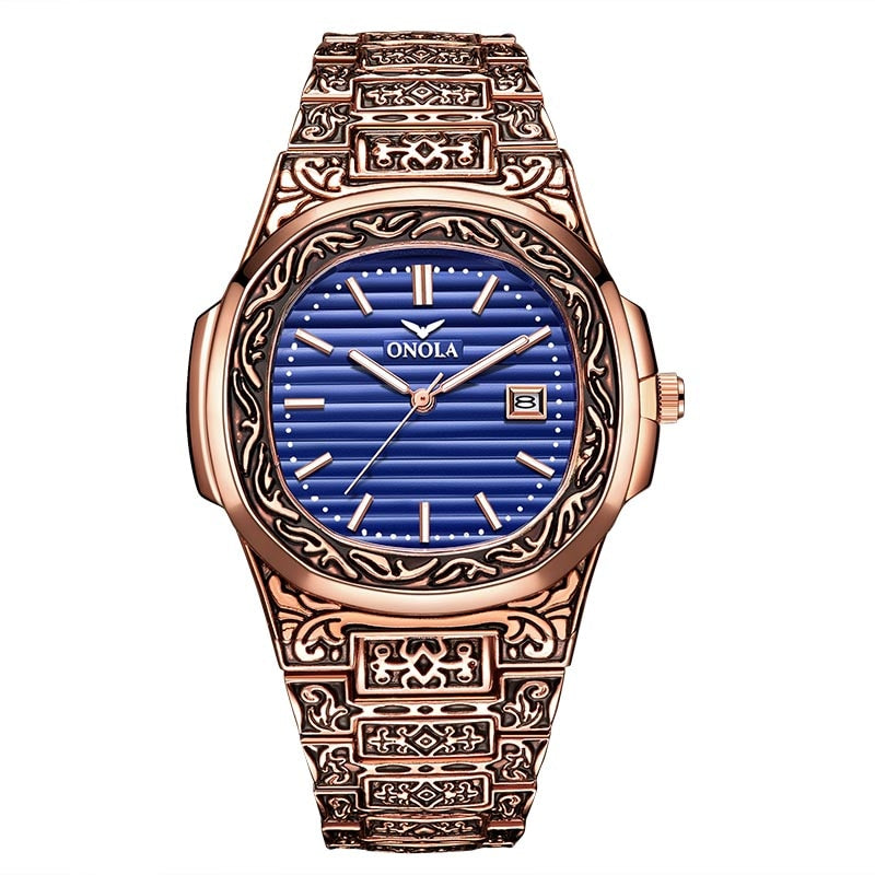 Mode montre à quartz hommes marque ONOLA luxe rétro or acier inoxydable montre hommes or hommes montre reloj hombre