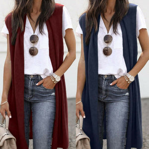 Women Sleeveless Solid Coat Vest Open Front Pocket Jacket Kimono Ladies Cardigan Outwear
