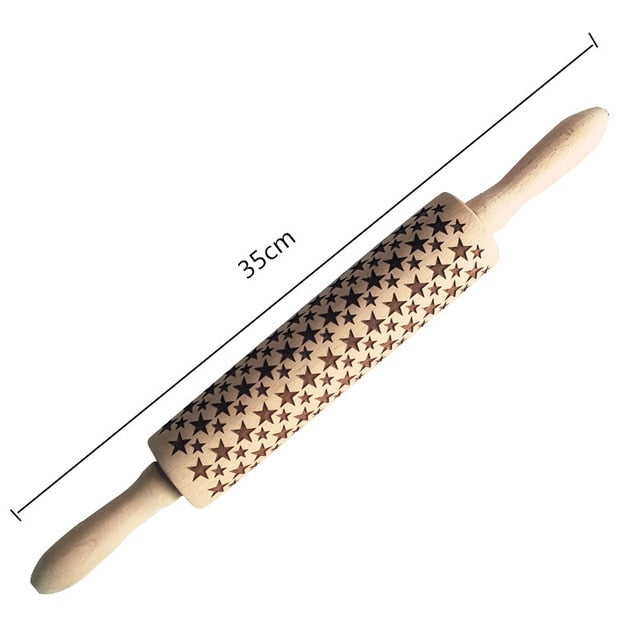 New Leaf Christmas Deer Wooden Rolling Pin Embossing Baking Cookies Noodle Biscuit Fondant Cake Dough Patterned Roller Snowflake