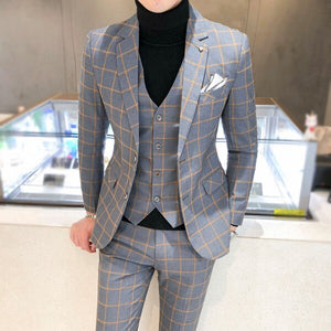 Men Dress Suits British 3Piece Men Wedding Suit New 2020 Autumn Mens Business Formal Plaid Suit Men Luxury Slim Fit Dress