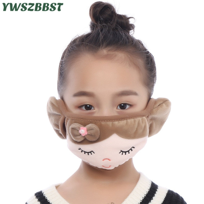 New Fashion Winter Earmuffs for Girls Bowknot Rabbit Earmuff Mouth Cover Plus Velvet Boys Ear Muff Wrap Band Ear Warmer Earlap