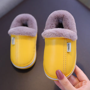 Winter Children Warm Shoes For Boy Girl Cotton Slippers PU Leather Baby Kid Indoor Cotton Shoes Fashion Home Hairy Casual Shoes