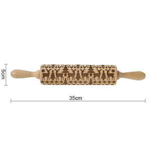 New Leaf Christmas Deer Wooden Rolling Pin Embossing Baking Cookies Noodle Biscuit Fondant Cake Dough Patterned Roller Snowflake